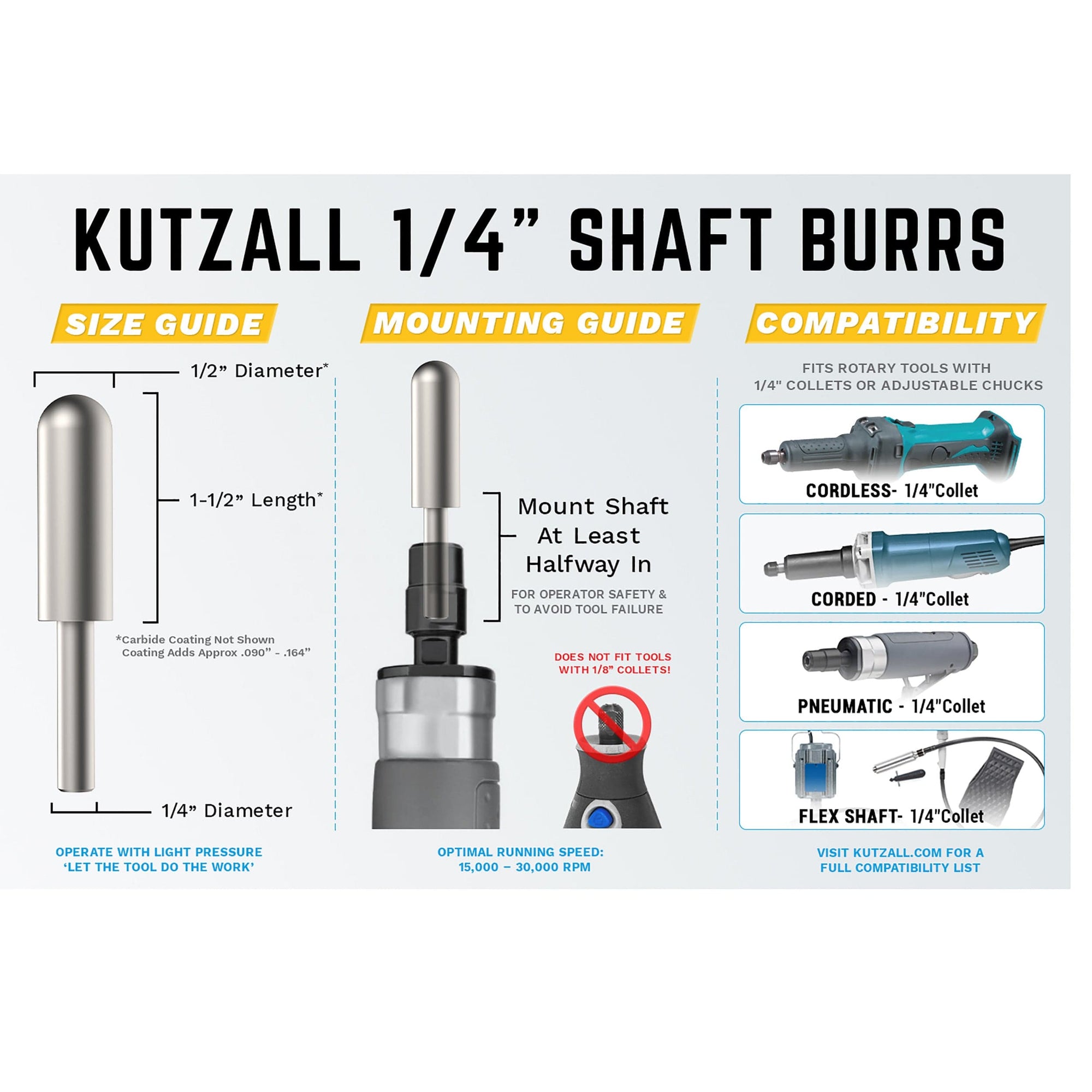 Original Ball Nose Burr, 1/4" Shaft, Coarse (1/4" x 1-1/2") alt 0