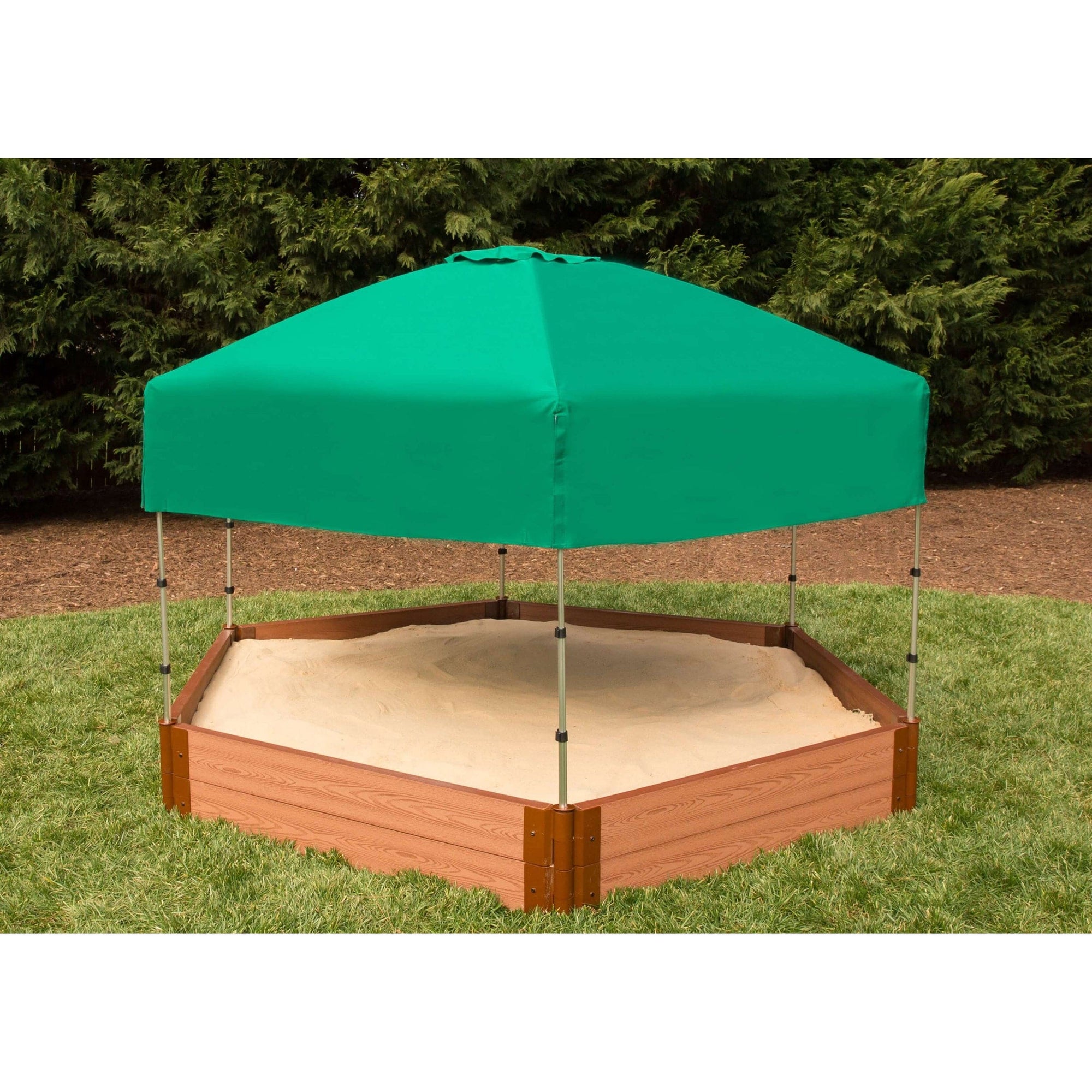 Classic Sienna 7' x 8' x 11" Composite Hexagon Sandbox Kit with Telescoping Canopy/Cover - 2" profile alt 0