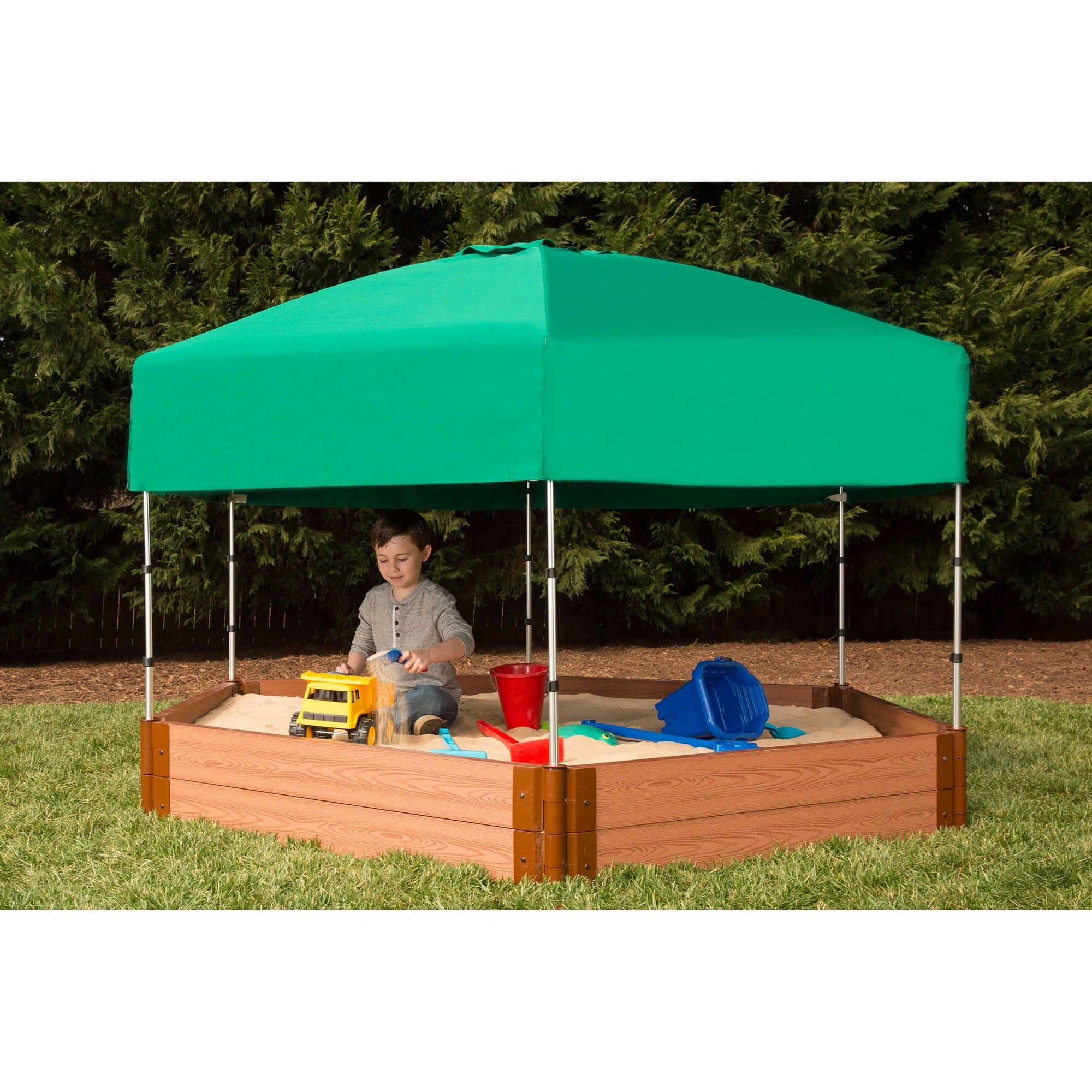 Classic Sienna 7' x 8' x 11" Composite Hexagon Sandbox Kit with Telescoping Canopy/Cover - 2" profile alt 0