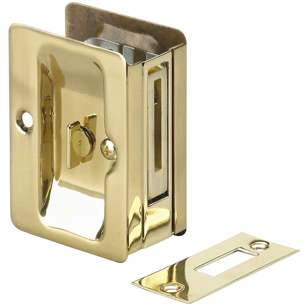 3-7/32" (82 mm) Pocket Door Pull Rectangular Brass Privacy alt 0