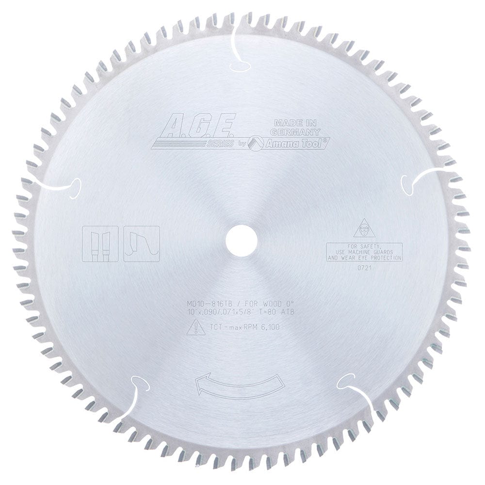 10" X 80T Thin Kerf Miter Blade, 0 Degree 5/8" Degree ATB alt 0