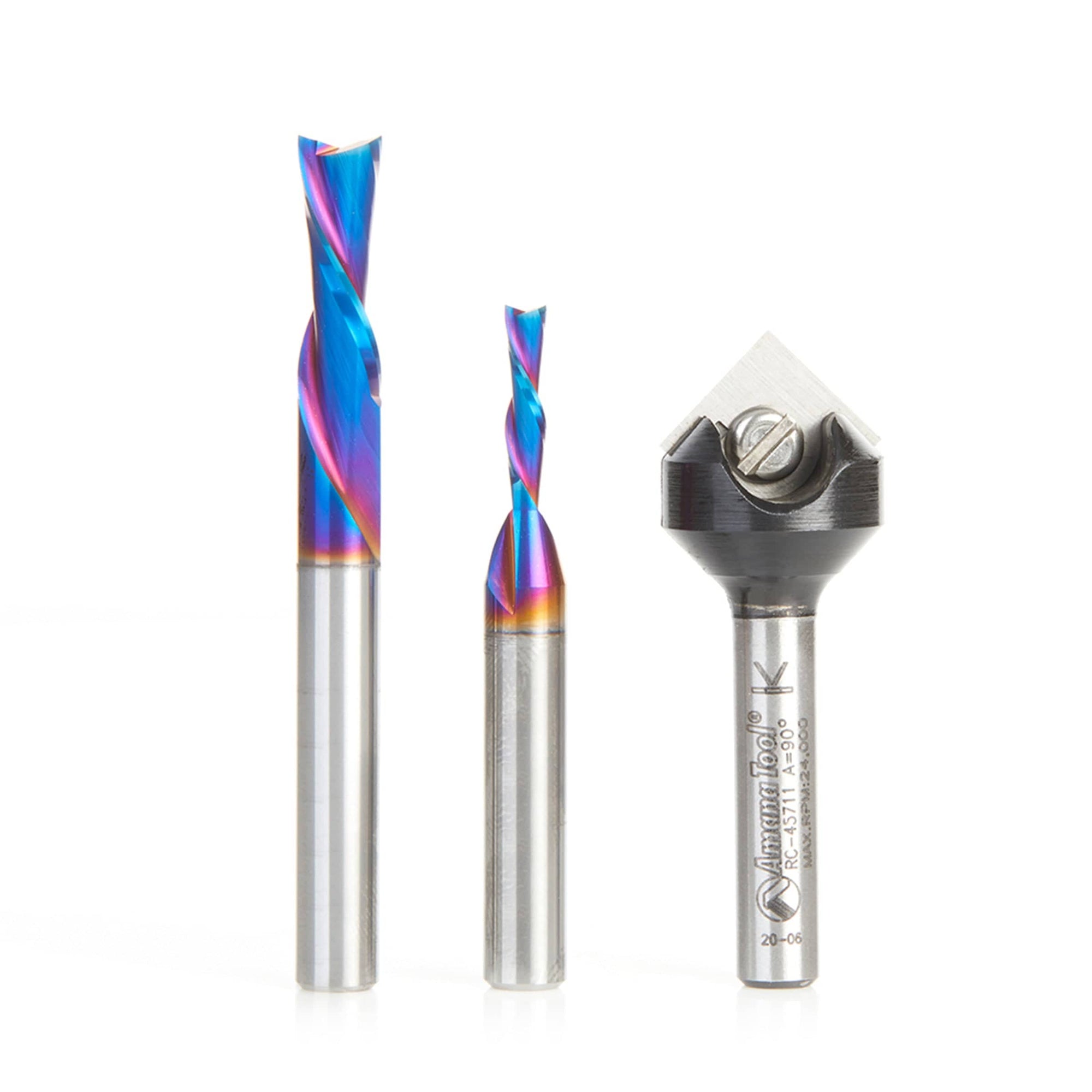 AMS-299-T 3-piece CNC Starter Spektra Bit Set 1/4" SH with 90 Degree V-Groove with Stackable Case alt 0