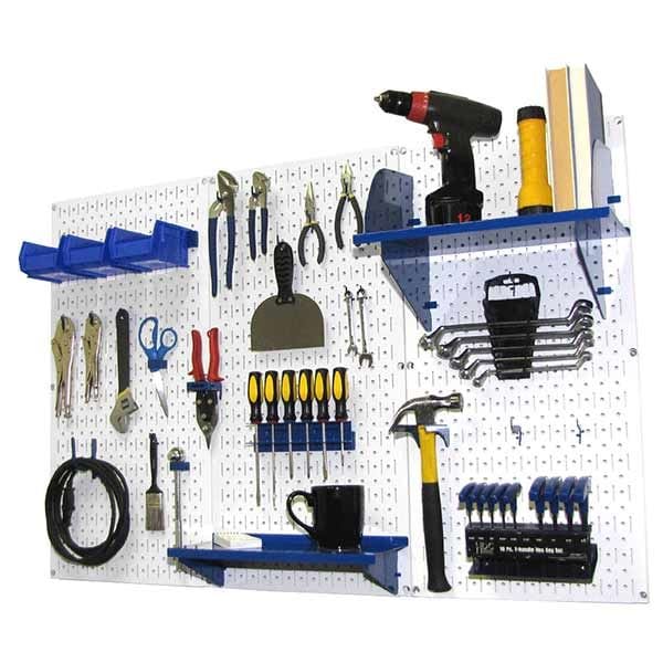 4' Metal Pegboard Standard Tool Storage Kit - White Toolboard & Blue Accessories alt 0