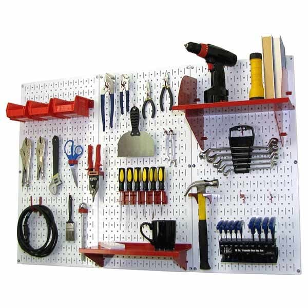 4' Metal Pegboard Standard Tool Storage Kit - White Toolboard & Red Accessories alt 0