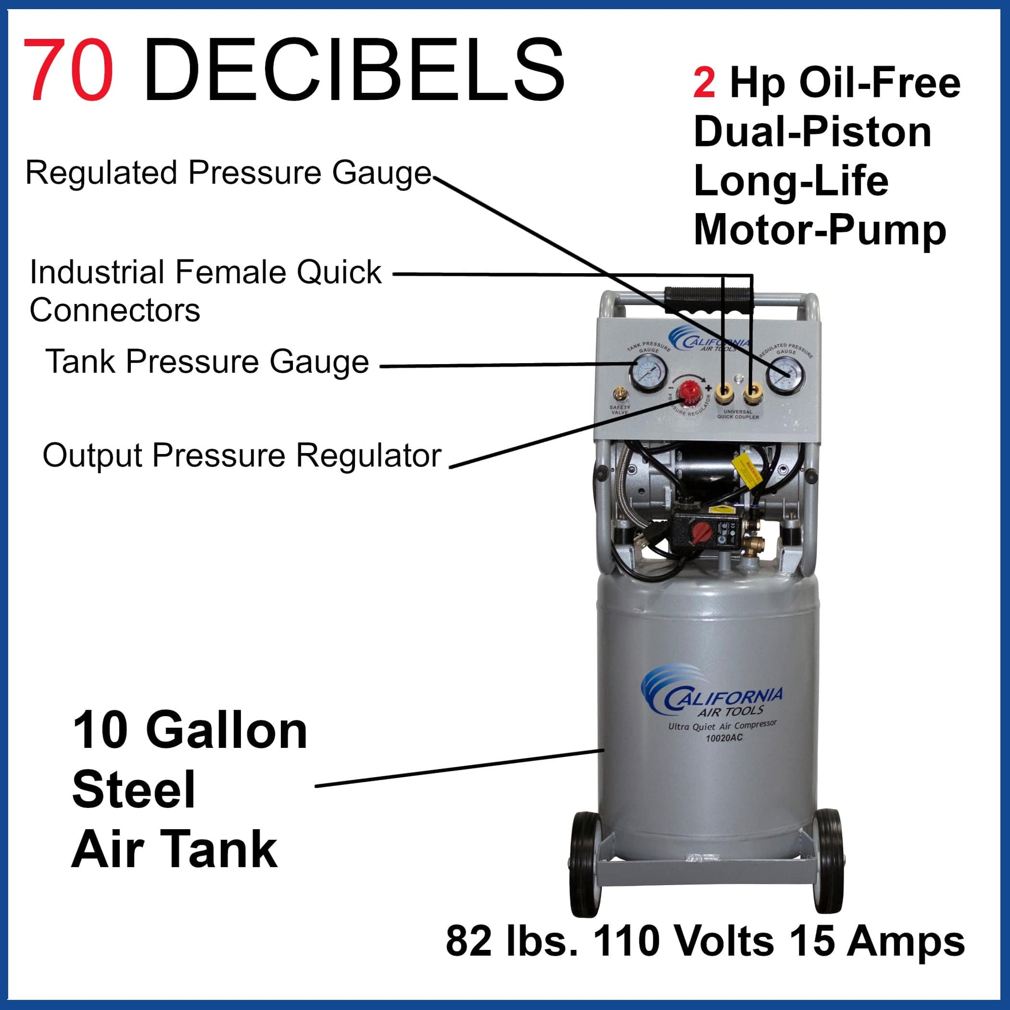 2HP 10 Gallon Oil-Free Steel Tank Air Compressor alt 0