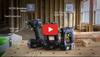 Three Festool cordless drills with labeled features including brushless motor, LED light, magnetic bit holder, and belt