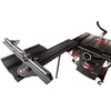 Sliding table saw with adjustable fence and extension table for precise woodworking cuts