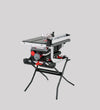 Compact SawStop table saw with stand, safety guard, and adjustable fence system