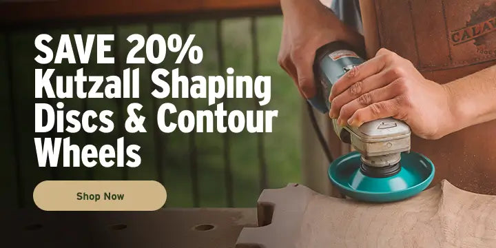 Person using a sanding disc on a piece of wood with promotional text overlay.