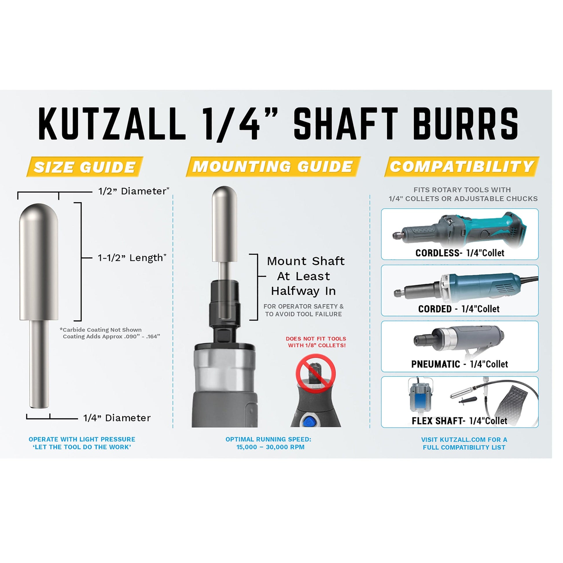 Original Ball Nose Burr, 1/8" Shaft, Coarse (1/4" x 1/2") alt 0