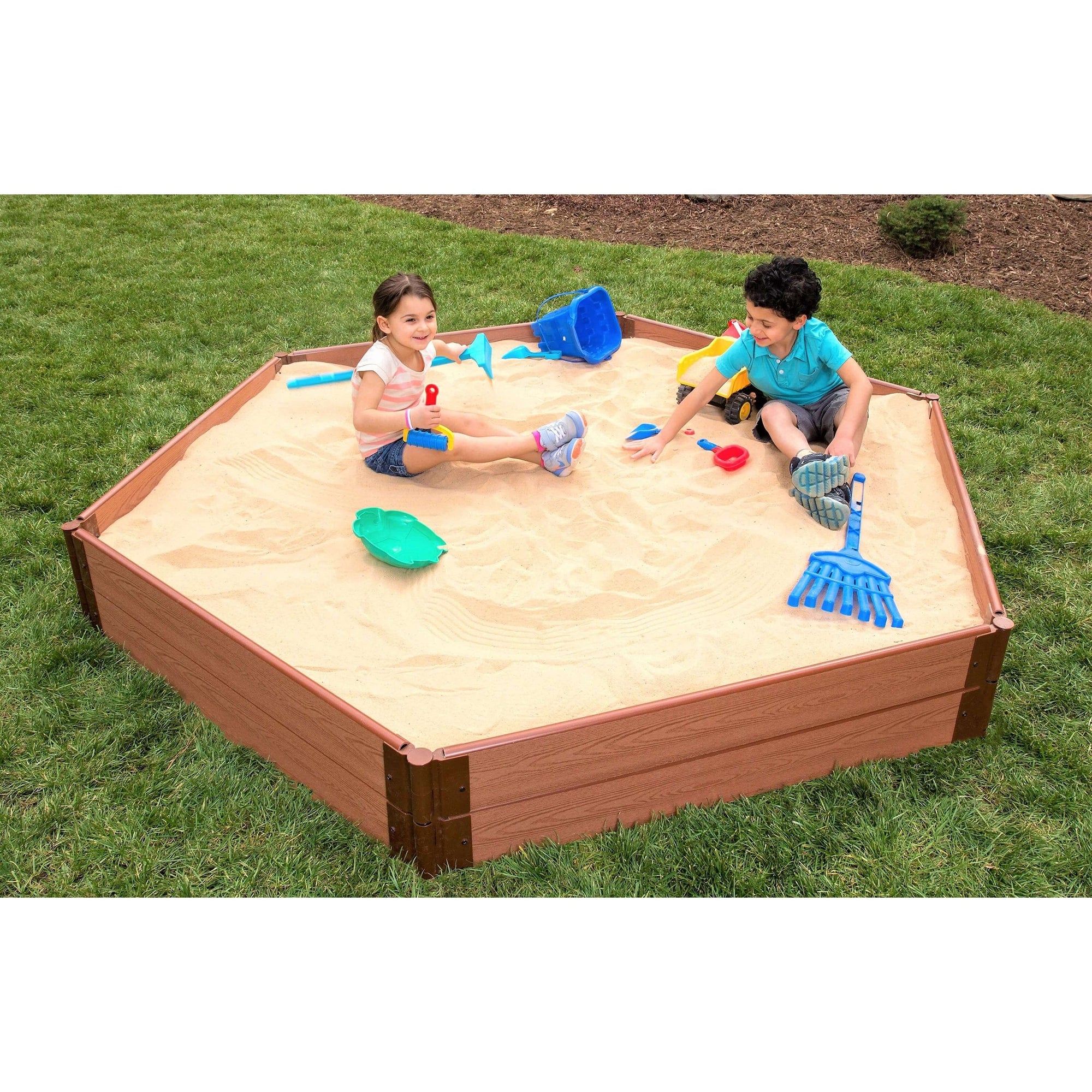 Classic Sienna 7' x 8' x 11" Composite Hexagon Sandbox Kit - 1" profile alt 0
