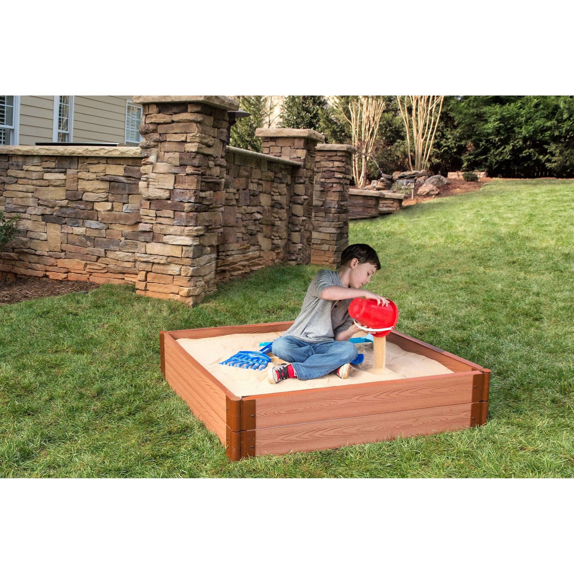 Classic Sienna 4' x 4' x 11" Composite Square Sandbox Kit - 2" profile alt 0