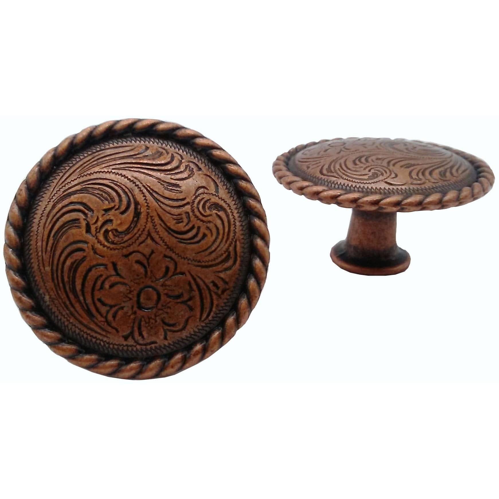 Engraved Flower Knob, Copper Oxide alt 0