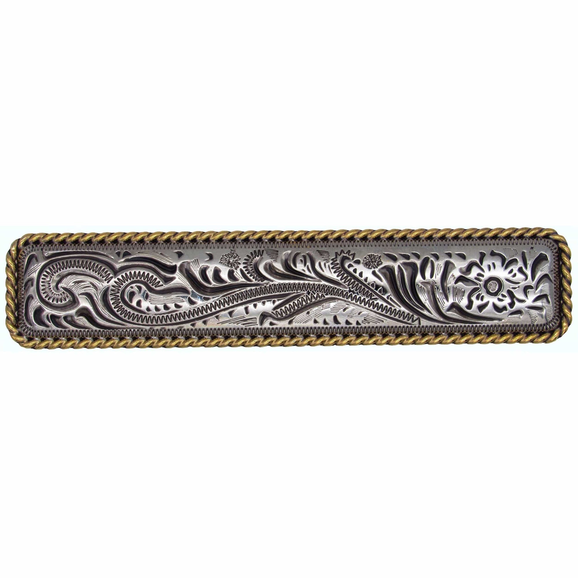 Small Engraved Flower Pull, Old Silver/Gold alt 0
