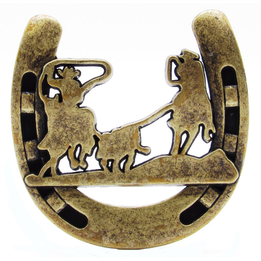 Cowboys Roping Calf Horseshoe Knob, Brass Oxide alt 0