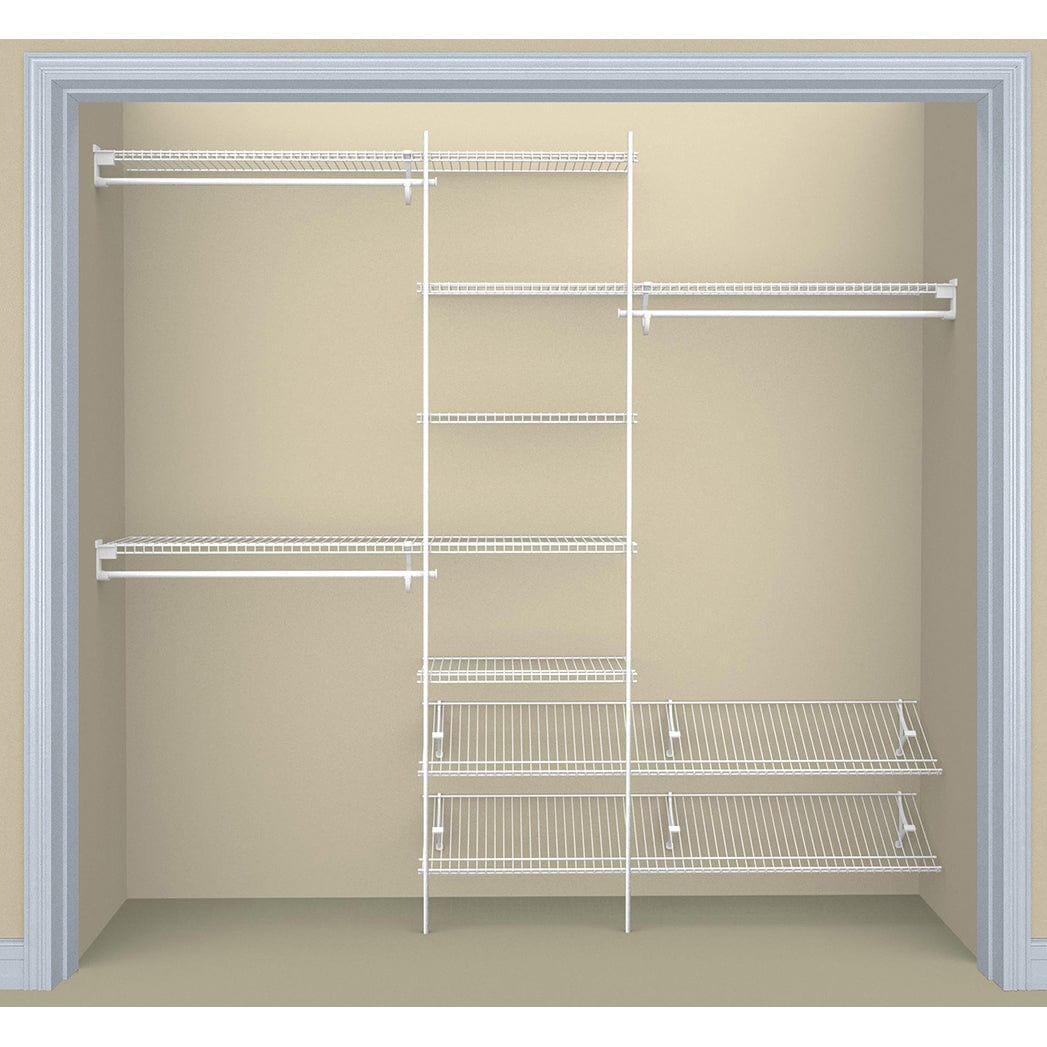 SuperSlide Closet Organizer Kit with Shoe Shelf 5' - 8' W Fixed Mount, White alt 0