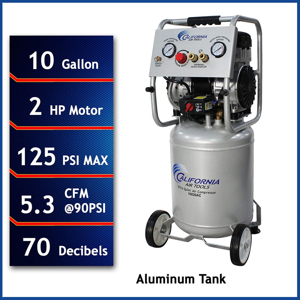 2HP 10 Gallon Oil-Free Aluminum Tank Air Compressor