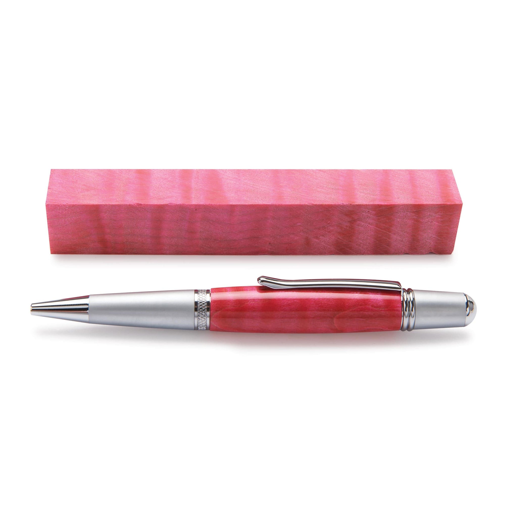 Stabilized & Dyed Curly Maple Pen Blank - 3/4" x 3/4" x 5" - Pink alt 0