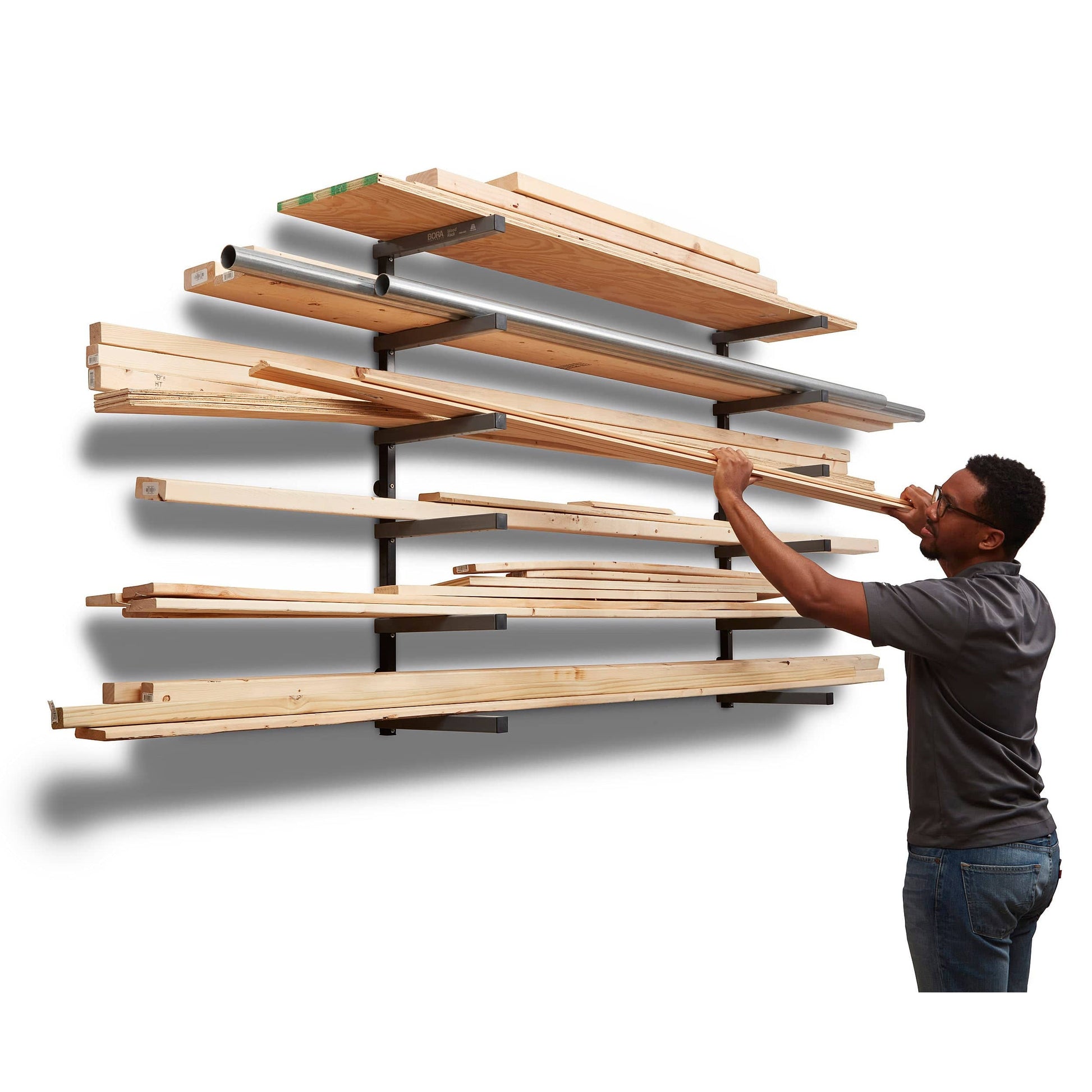 6-Level Lumber Storage Rack - Black & Gray alt 0