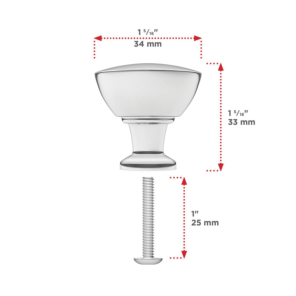 Contemporary Knob, 1-11/32" D, Chrome