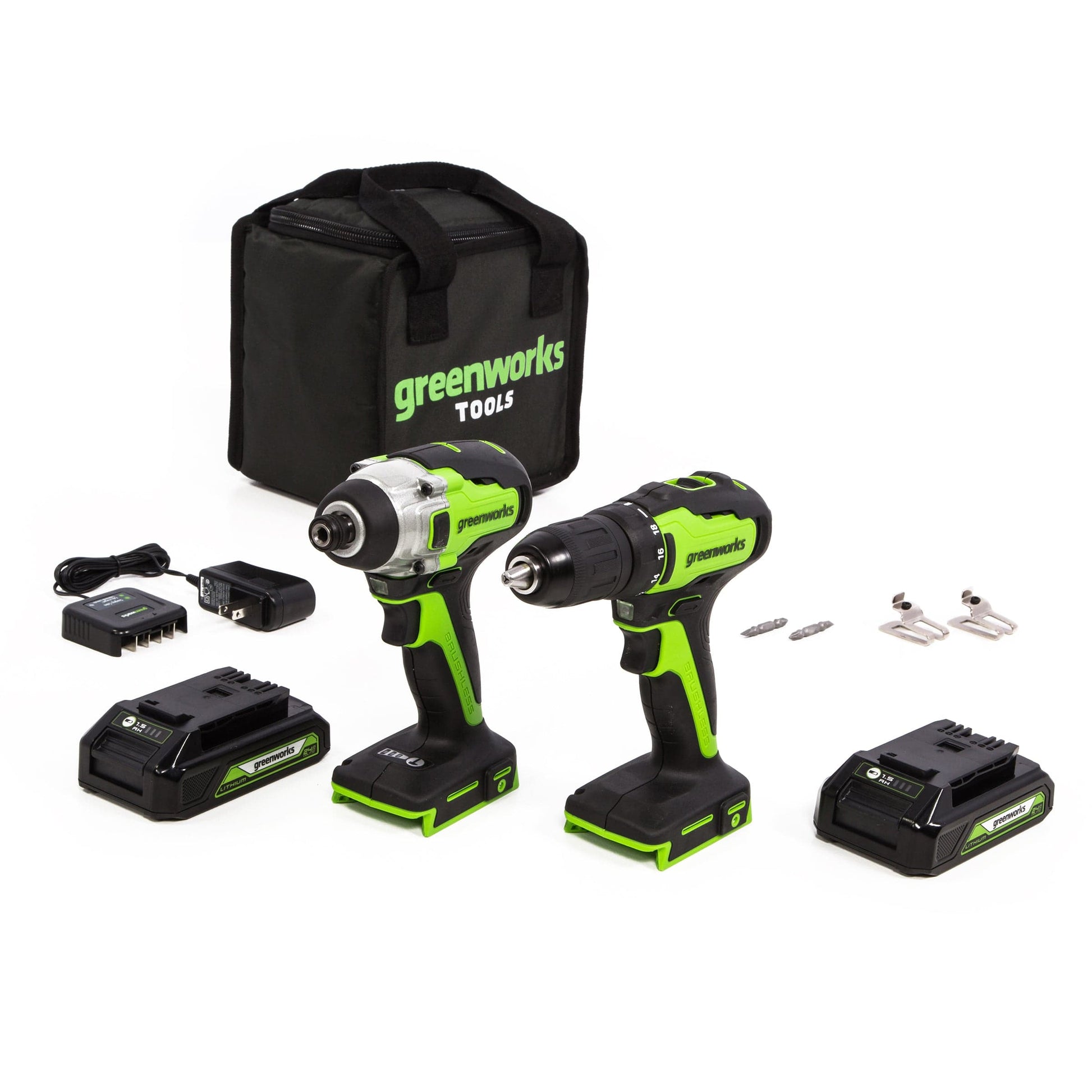 GW 24V BL Drill / Impact Driver with Two 2AH Batteries and Charger alt 0