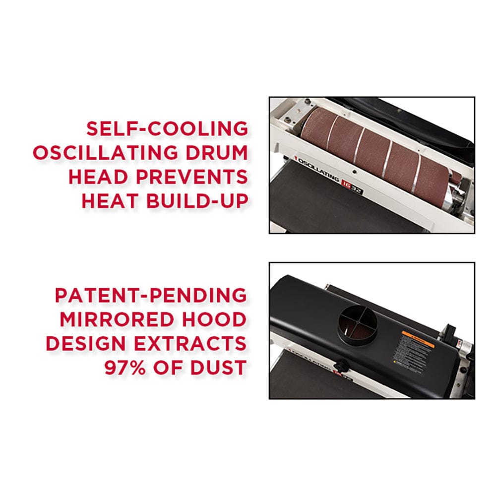 16" Oscillating Drum Sander with Stand - 1-1/2 HP 1 Ph 115V - JWDS-1632OSC