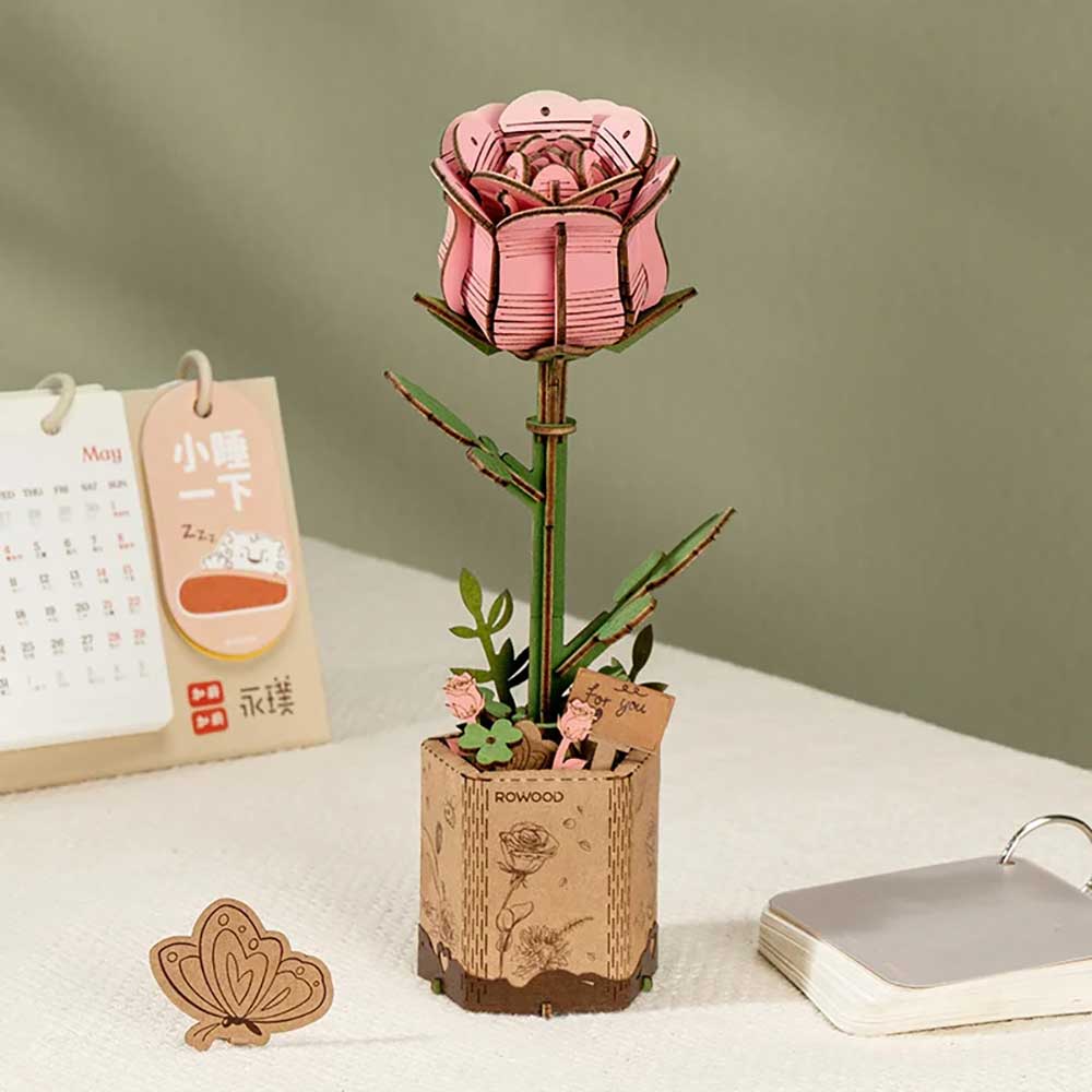 Pink Rose 3D Wood Puzzle Kit