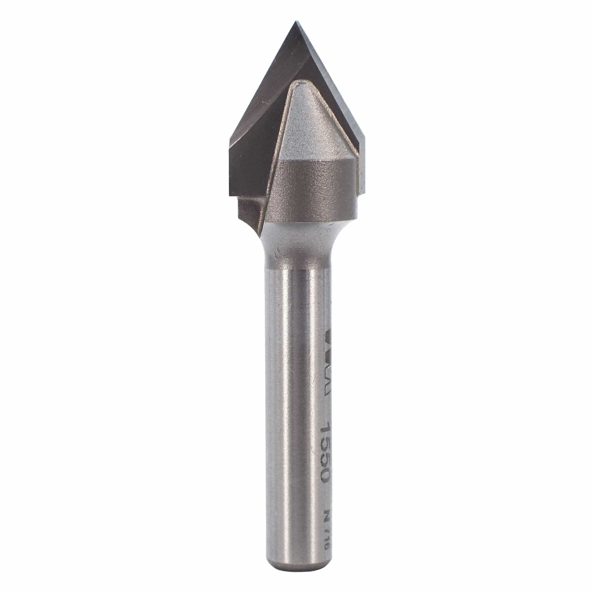 1550 60° V-Groove CNC Router Bit 1/4" SH 1/2" D X 7/16" P X 2" OL alt 0