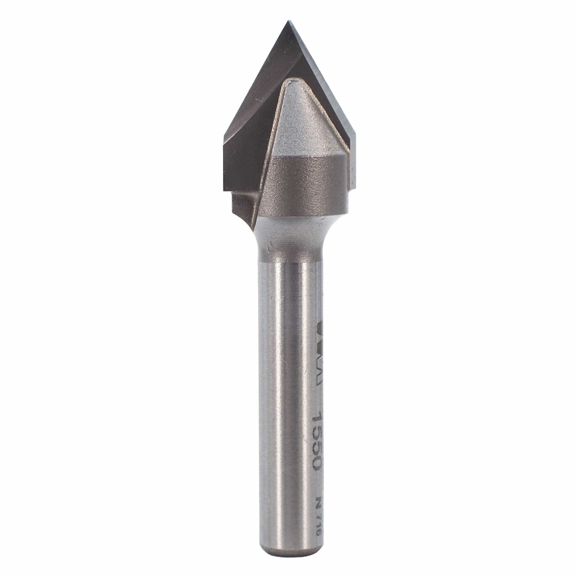 1550 60° V-Groove CNC Router Bit 1/4" SH 1/2" D X 7/16" P X 2" OL alt 0