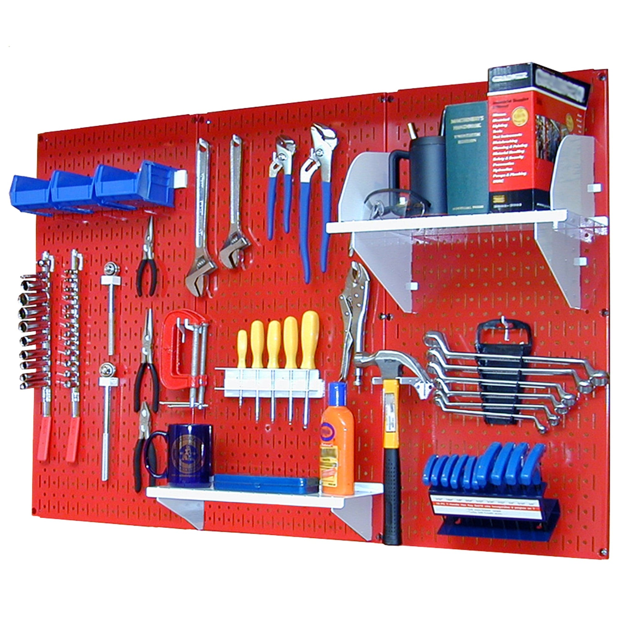 4' Metal Pegboard Standard Tool Storage Kit - Red Toolboard & White Accessories alt 0