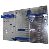 4' Metal Pegboard Standard Tool Storage Kit - Galvanized Metallic Toolboard & Blue Accessories alt 0