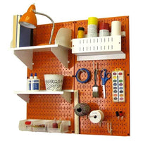 Pegboard Hobby Craft Pegboard Organizer Storage Kit with Orange Pegboard and White Accessories alt 0