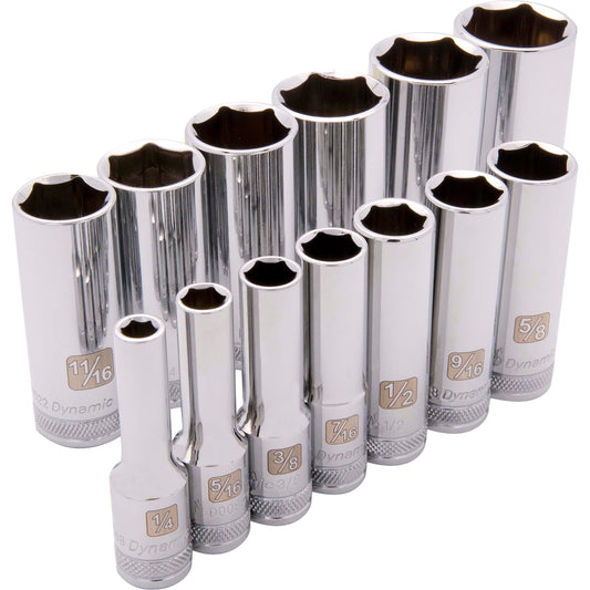 3/8" Drive 13pc 6-Point Deep SAE Socket Set, 1/4" - 1" alt 0
