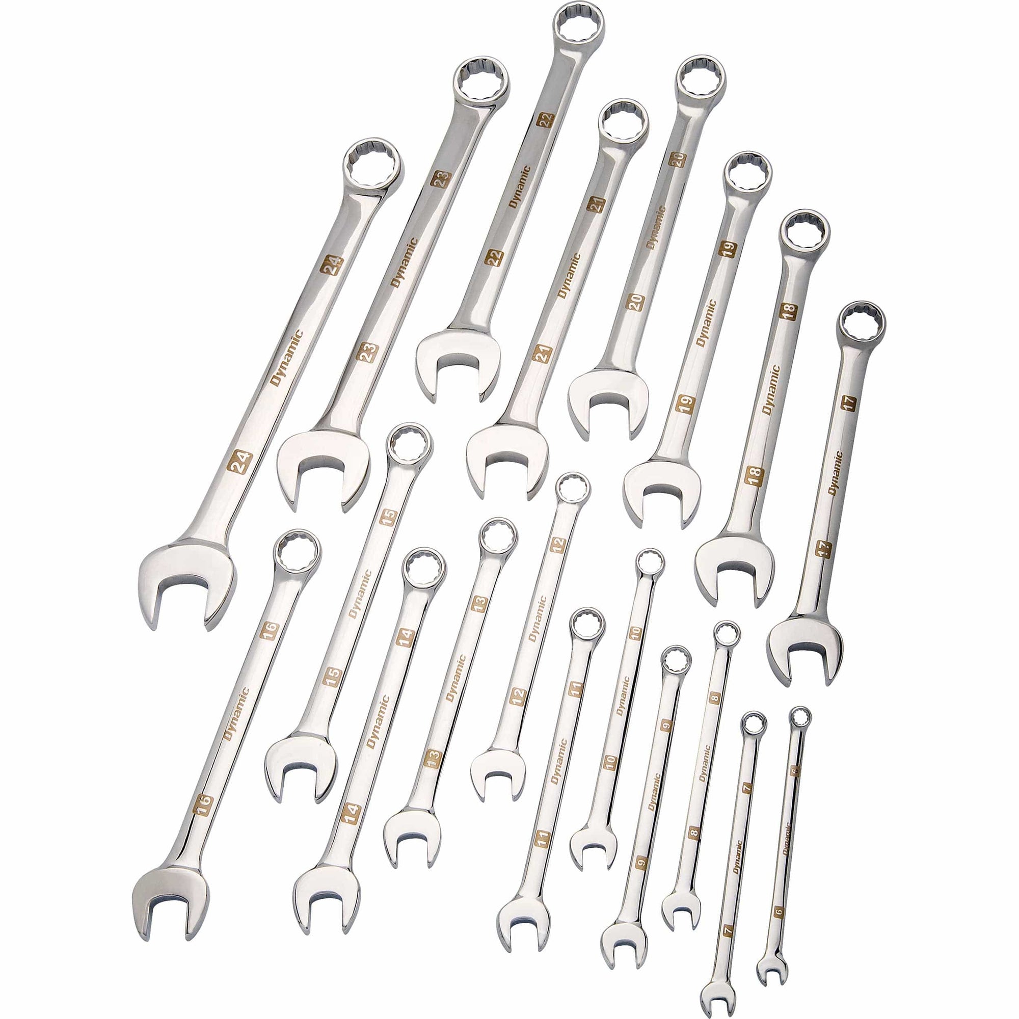 Wrench Set with Mirror Chrome Finish, 19pc, Metric, Combination, 6mm - 24mm alt 0