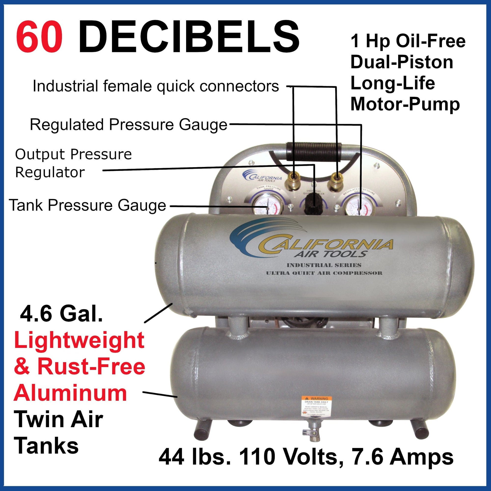 1HP 4-3/5 Gallon Oil-Free Aluminum Tank Air Compressor alt 0