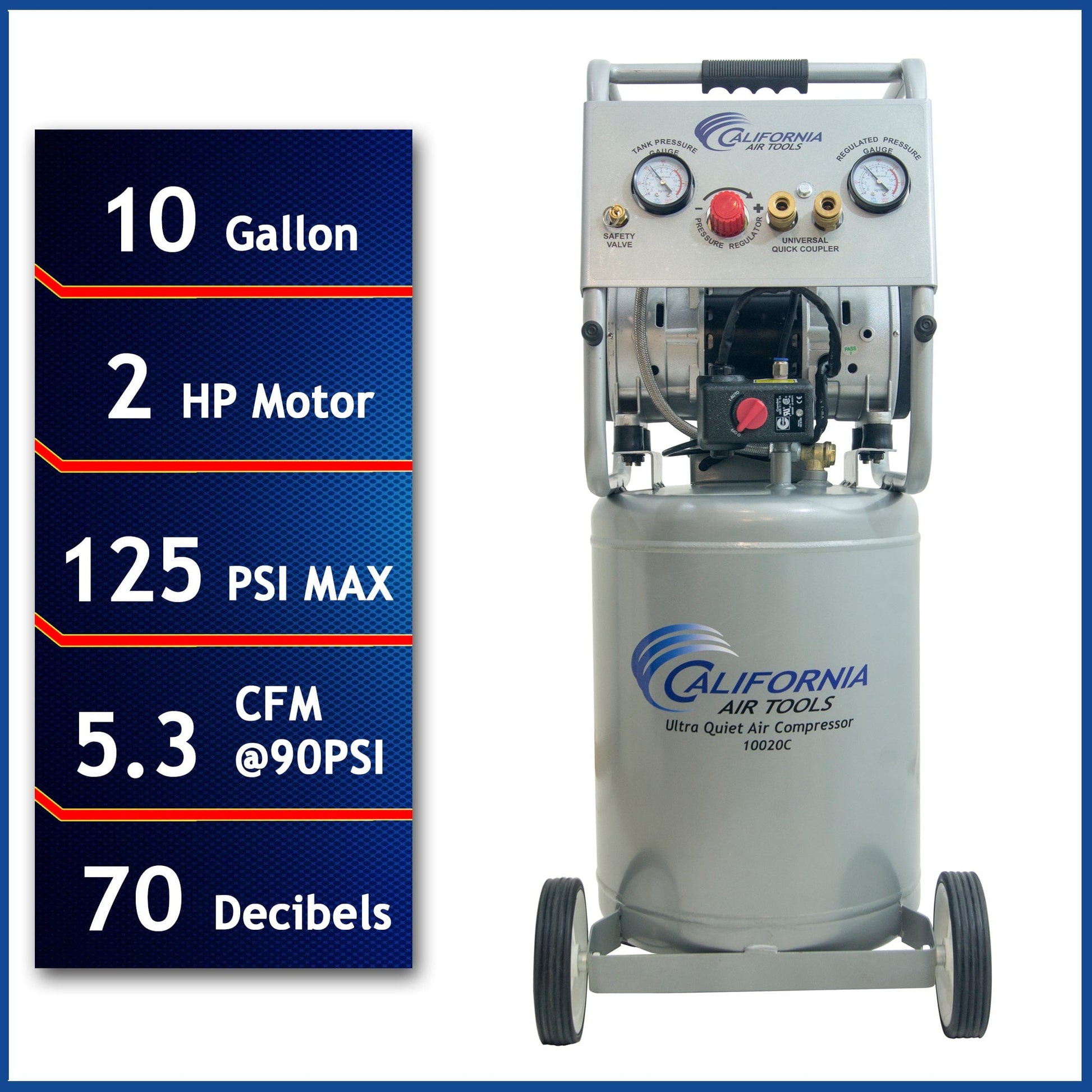 2HP 10 Gallon Oil-Free Steel Tank Air Compressor with Auto Drain Valve alt 0