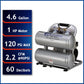 1HP 4.6 Gallon Oil-Free Twin Portable Aluminum Tank Air Compressor alt 0