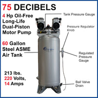 4HP 60 Gallon Oil-Free Steel Tank Air Compressor with Auto Drain Valve alt 0