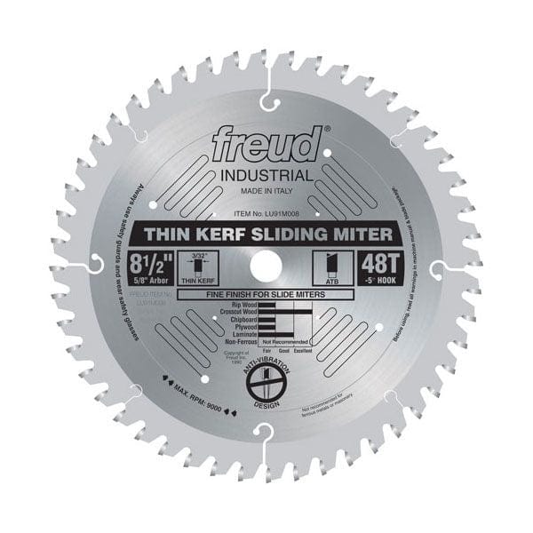 LU91M008 Industrial Thin Kerf Sliding Miter Blade, 8-1/2" diameter, 5/8" arbor, 48 teeth ATB alt 0