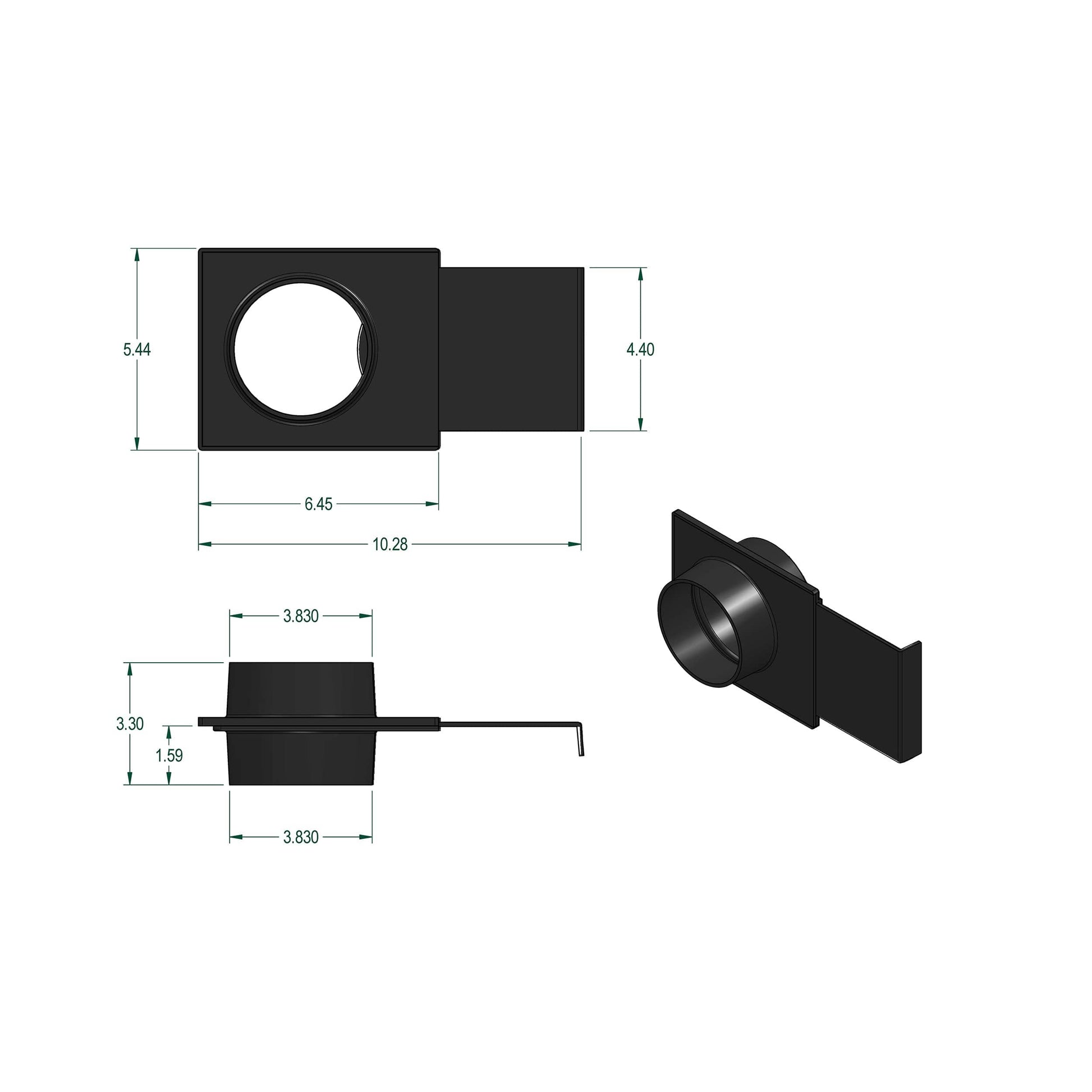 4" ABS Basic Blast Gate Fitting for Dust Collection System alt 0